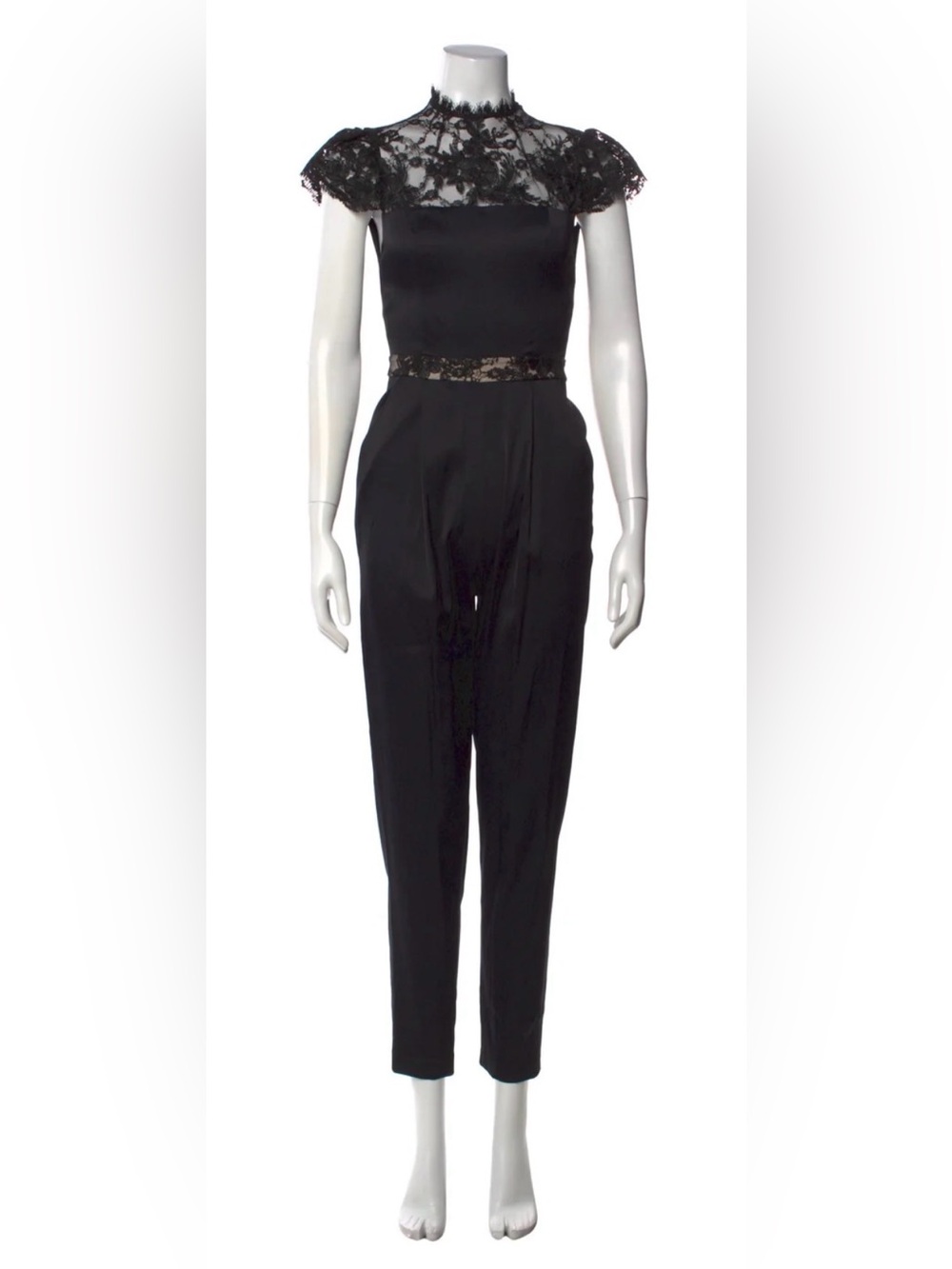 Alice + Olivia Black Lace-Yoke Jumpsuit